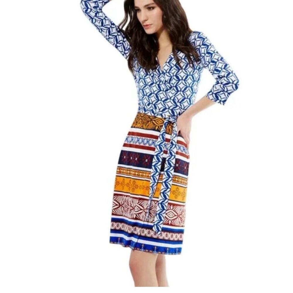 Diane von Furstenberg 100% Silk New Julian Two Desert Band Mini Wrap Dress Sz 8